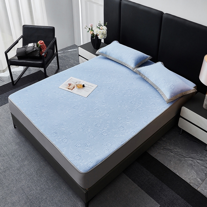 91家纺网 家纺一手货源 找家纺 库里梦家纺 2026新款轻奢高克重复合PE高分子凉席床笠三件套-素瑾 素瑾-蓝色床笠款