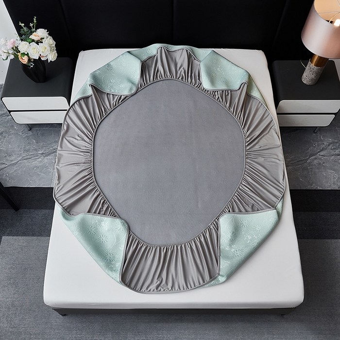 91家纺网 家纺一手货源 找家纺 库里梦家纺 2026新款轻奢高克重复合PE高分子凉席床笠三件套-素瑾 素瑾-绿色床笠款