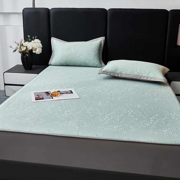 91家纺网 家纺一手货源 找家纺 库里梦家纺 2026新款轻奢高克重复合PE高分子凉席床笠三件套-素瑾 素瑾-绿色床笠款