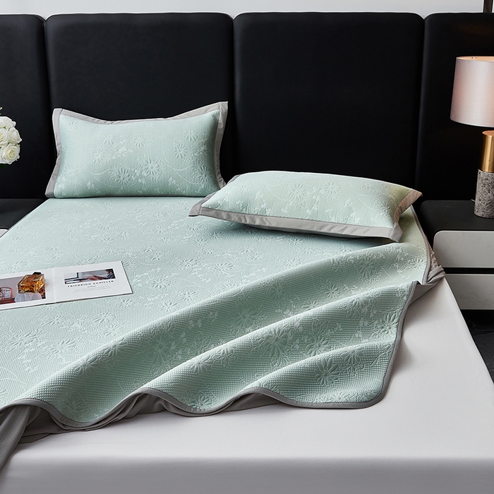 91家纺网 家纺一手货源 找家纺 库里梦家纺 2026新款轻奢高克重复合PE高分子凉席床笠三件套-素瑾 素瑾-绿色床笠款