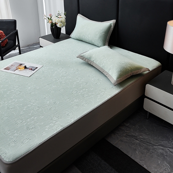 91家纺网 家纺一手货源 找家纺 库里梦家纺 2026新款轻奢高克重复合PE高分子凉席床笠三件套-素瑾 素瑾-绿色床笠款