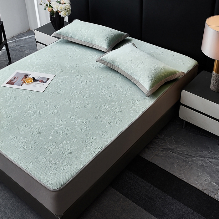 91家纺网 家纺一手货源 找家纺 库里梦家纺 2026新款轻奢高克重复合PE高分子凉席床笠三件套-素瑾 素瑾-绿色床笠款