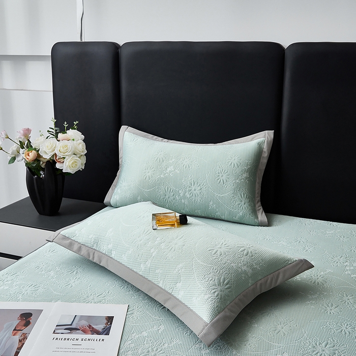 91家纺网 家纺一手货源 找家纺 库里梦家纺 2026新款轻奢高克重复合PE高分子凉席床笠三件套-素瑾 素瑾-绿色床笠款