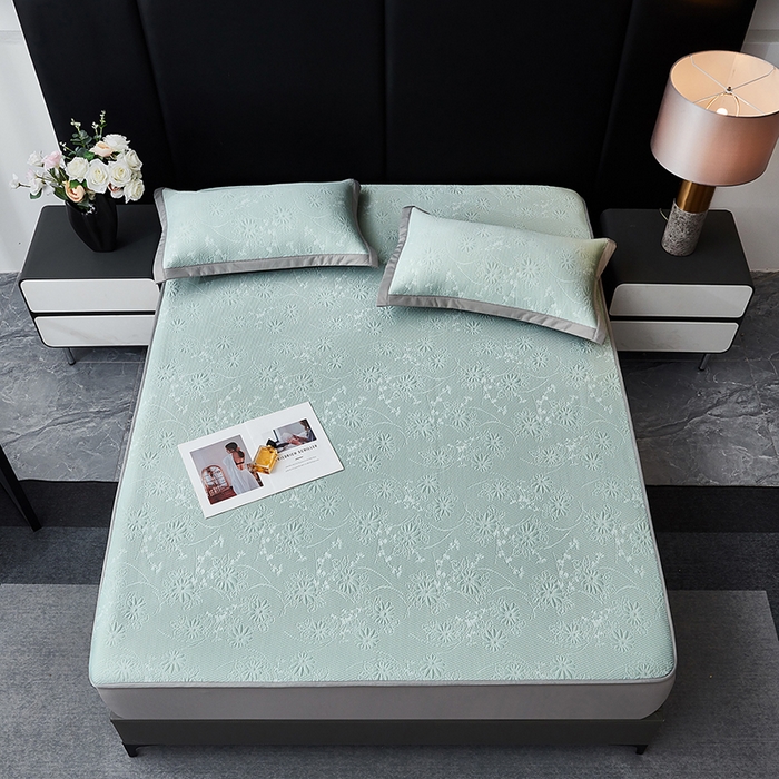 91家纺网 家纺一手货源 找家纺 库里梦家纺 2026新款轻奢高克重复合PE高分子凉席床笠三件套-素瑾 素瑾-绿色床笠款