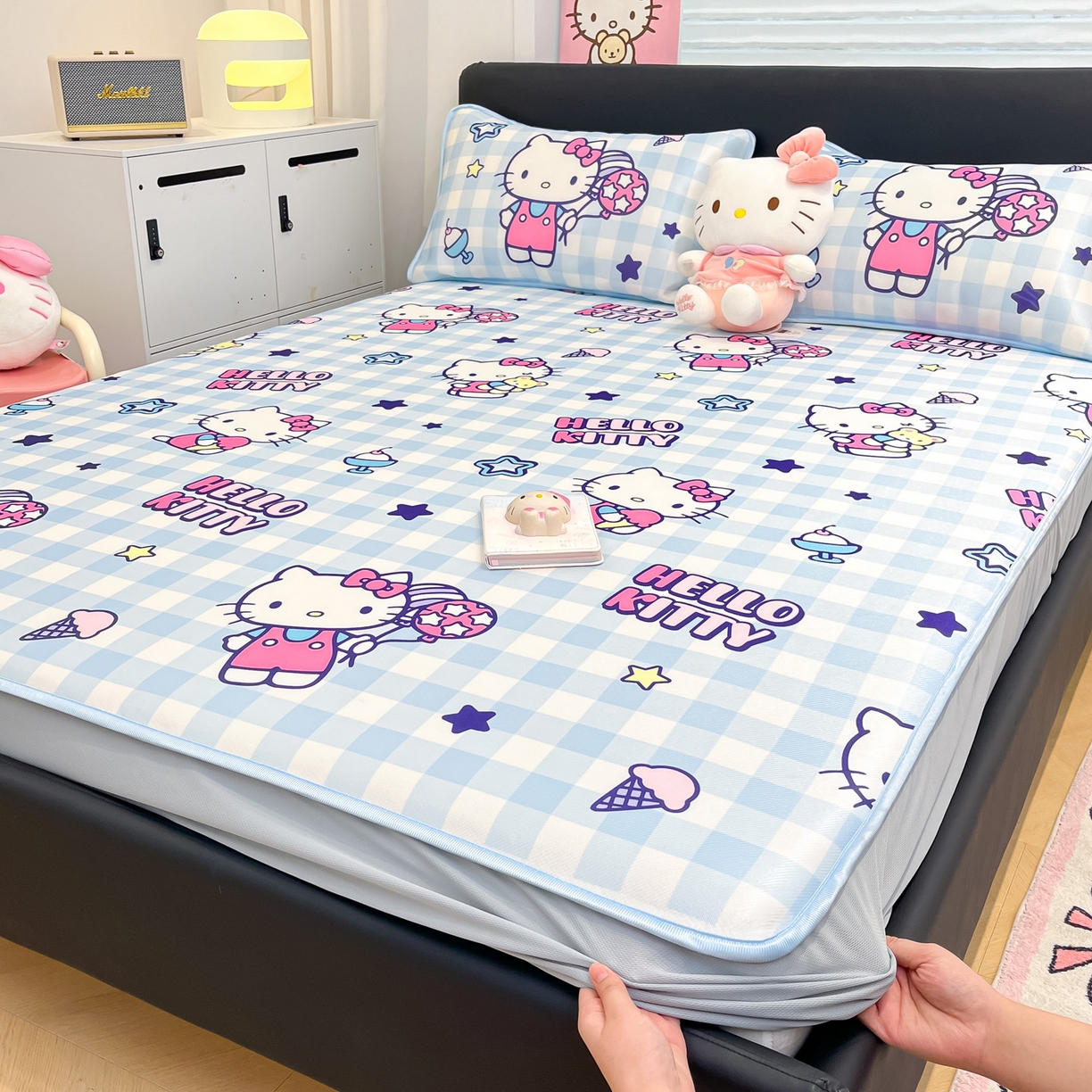 91家纺网 家纺一手货源 找家纺 （总）暮思家居 2026新款三丽鸥正版授权数码印花A类可机洗1200D冰丝凉席三件套床笠款系列