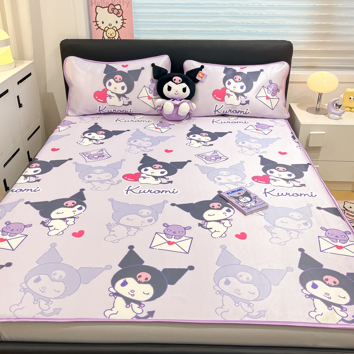 91家纺网 家纺一手货源 找家纺 暮思家居 2026新款三丽鸥正版授权数码印花A类可机洗1200D冰丝凉席三件套床笠款系列 床笠款-巴库库洛米