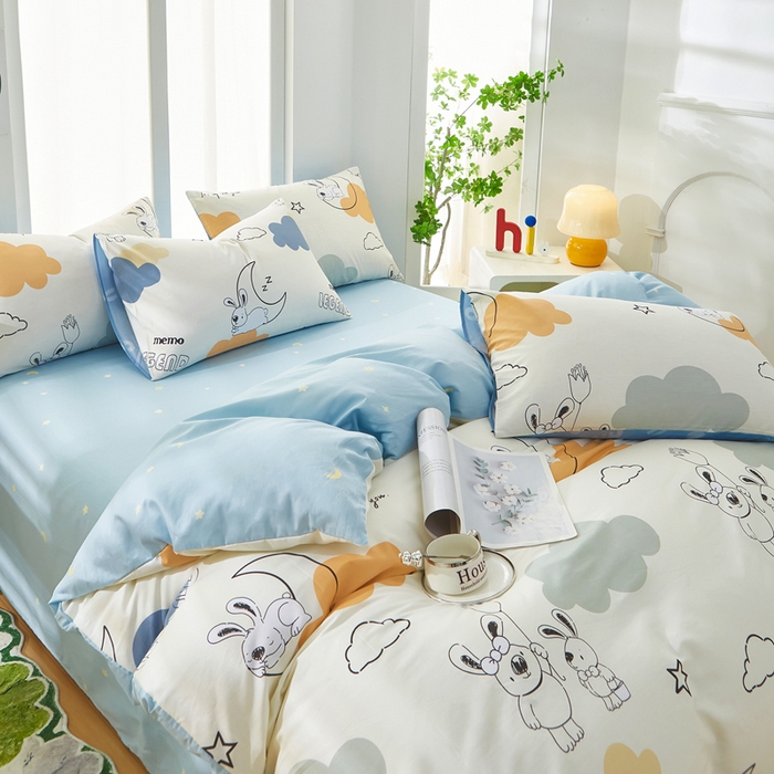 91家纺网 家纺一手货源 找家纺 黛妮雅 2026新款全棉印花床单款四件套（送买家秀）铃兰兔