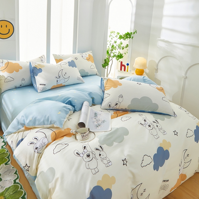 91家纺网 家纺一手货源 找家纺 黛妮雅 2026新款全棉印花床单款四件套（送买家秀）铃兰兔