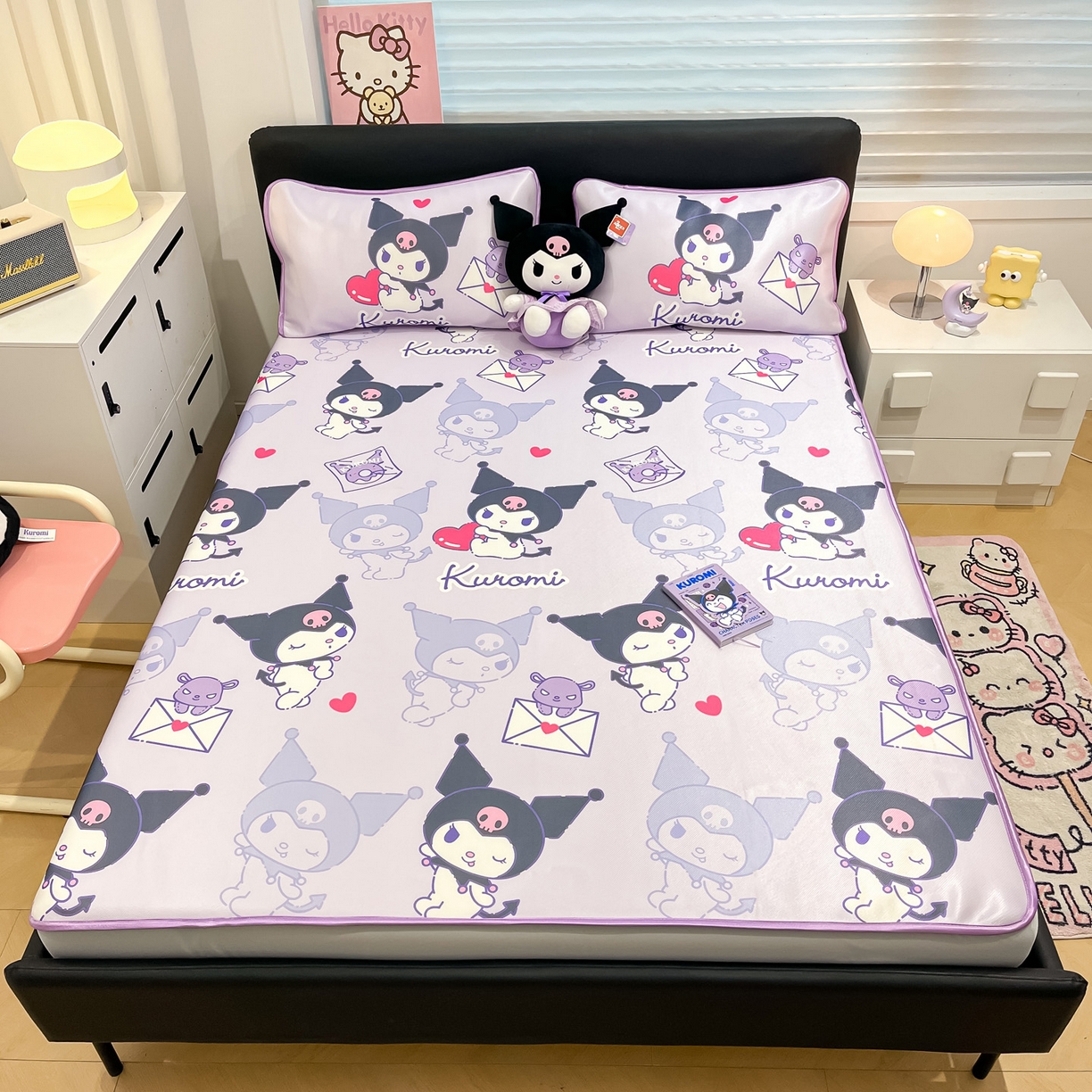 91家纺网 家纺一手货源 找家纺 暮思家居 2026新款三丽鸥正版授权数码印花A类可机洗1200D冰丝凉席三件套床笠款系列 床笠款-巴库库洛米