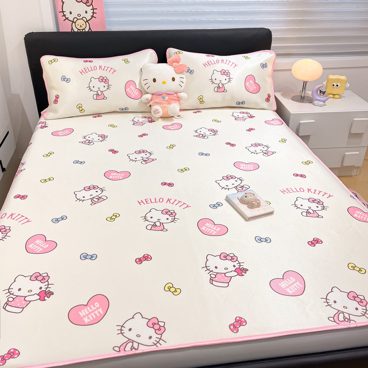 91家纺网 家纺一手货源 找家纺 暮思家居 2026新款三丽鸥正版授权数码印花A类可机洗1200D冰丝凉席三件套床笠款系列 床笠款-公主KT