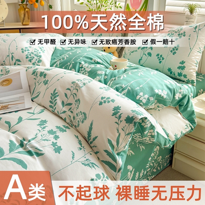 黛妮雅 2026新款全棉印花床单款四件套（送买家秀）青枝绿叶