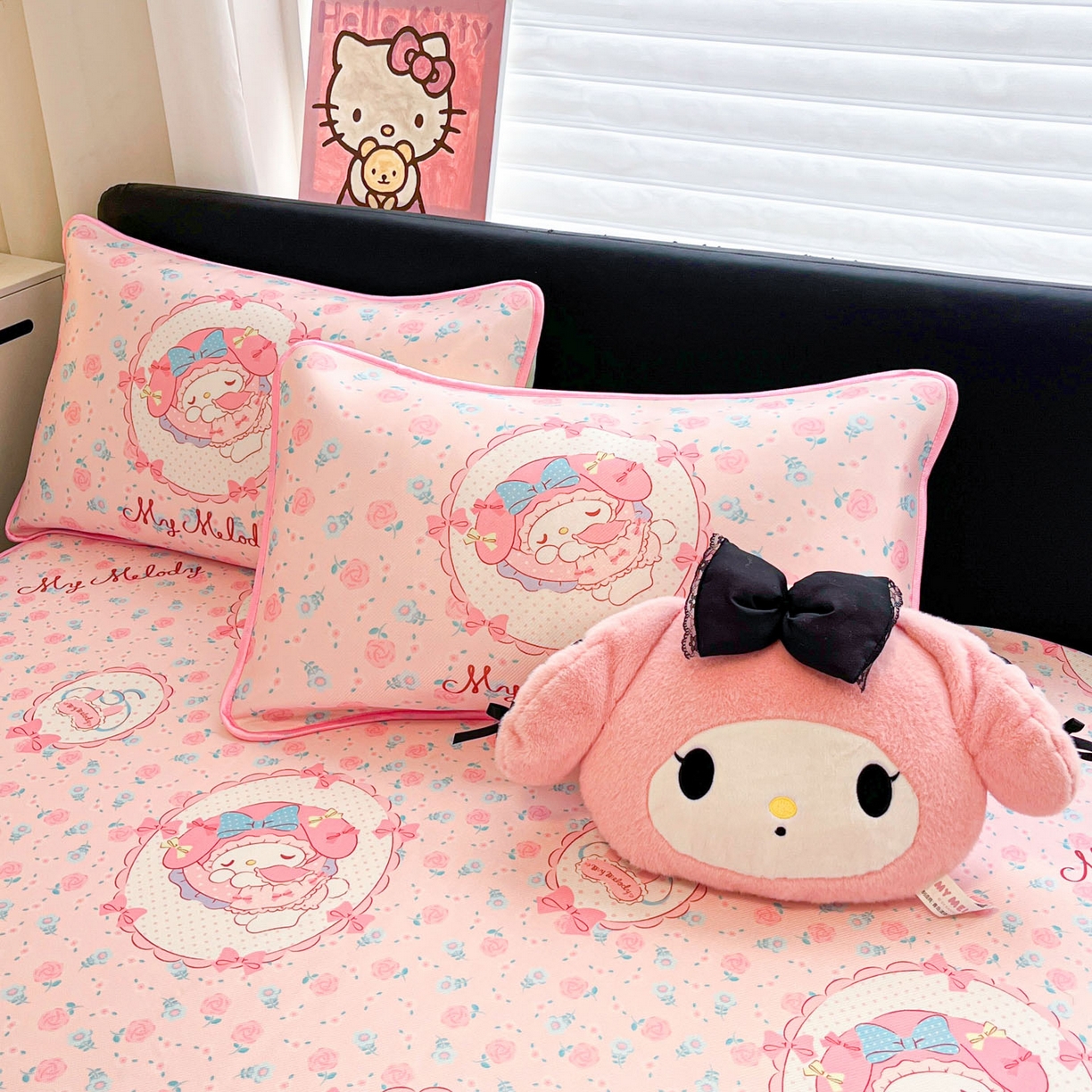 91家纺网 家纺一手货源 找家纺 暮思家居 2026新款三丽鸥正版授权数码印花A类可机洗1200D冰丝凉席三件套床笠款系列 床笠款-花花美乐蒂