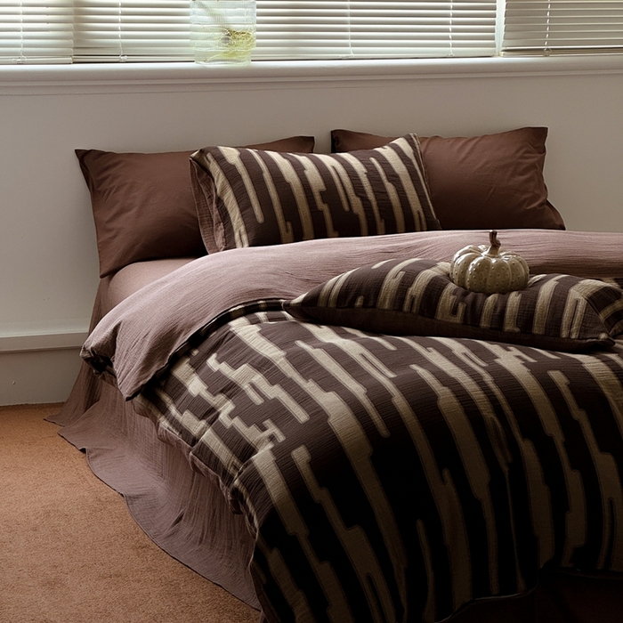 （总）仰望棉麻双层纱供应链 2025新款树洞AB版拉链款全棉色织提花双层纱四件套