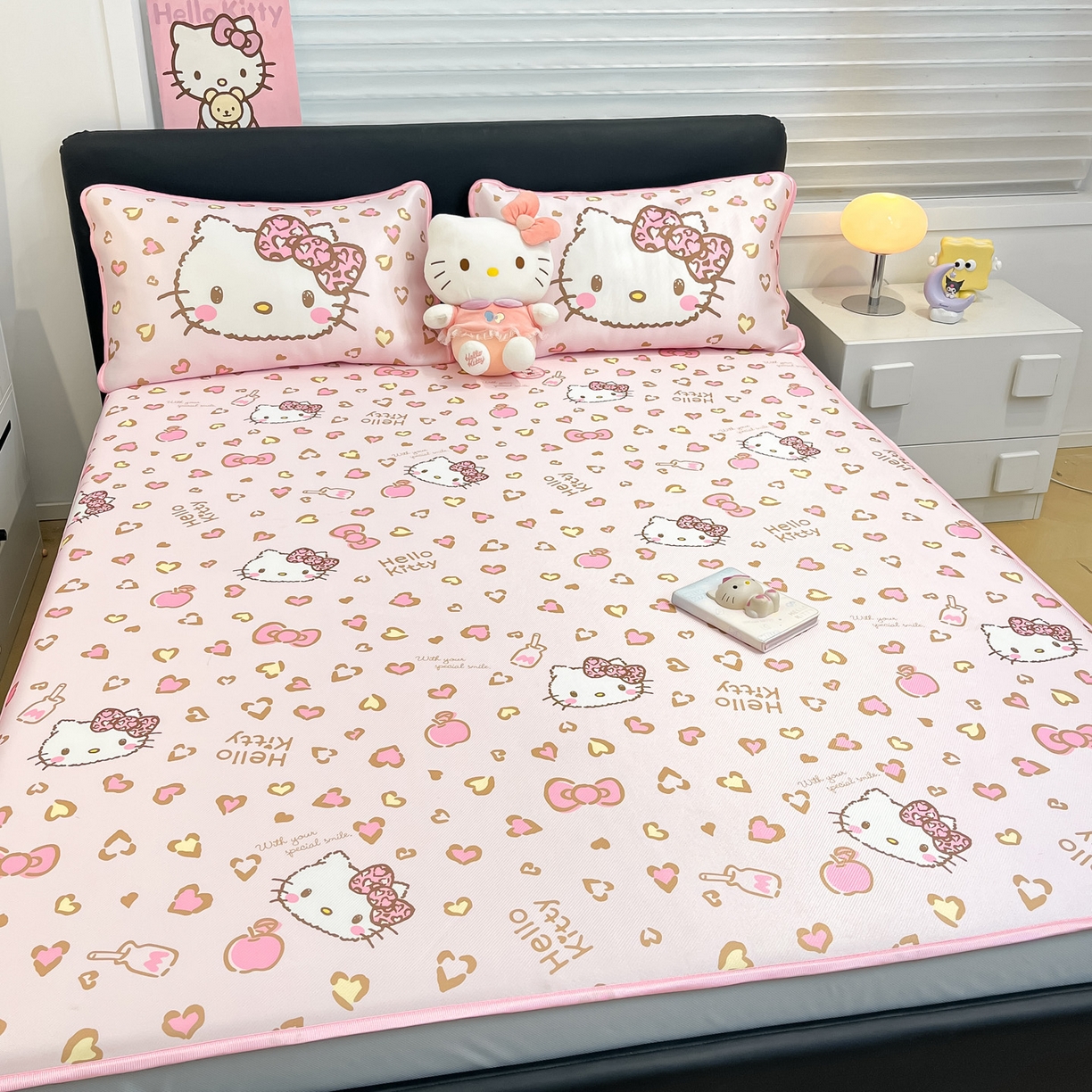 91家纺网 家纺一手货源 找家纺 暮思家居 2026新款三丽鸥正版授权数码印花A类可机洗1200D冰丝凉席三件套床笠款系列 床笠款-凯蒂乐园