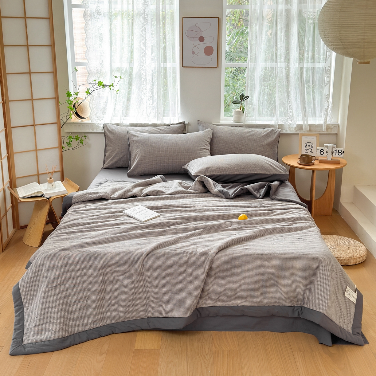 91家纺网 家纺一手货源 找家纺 雯雨家纺 2026新款A类全棉色织里外全棉夏被 安格尔浅灰