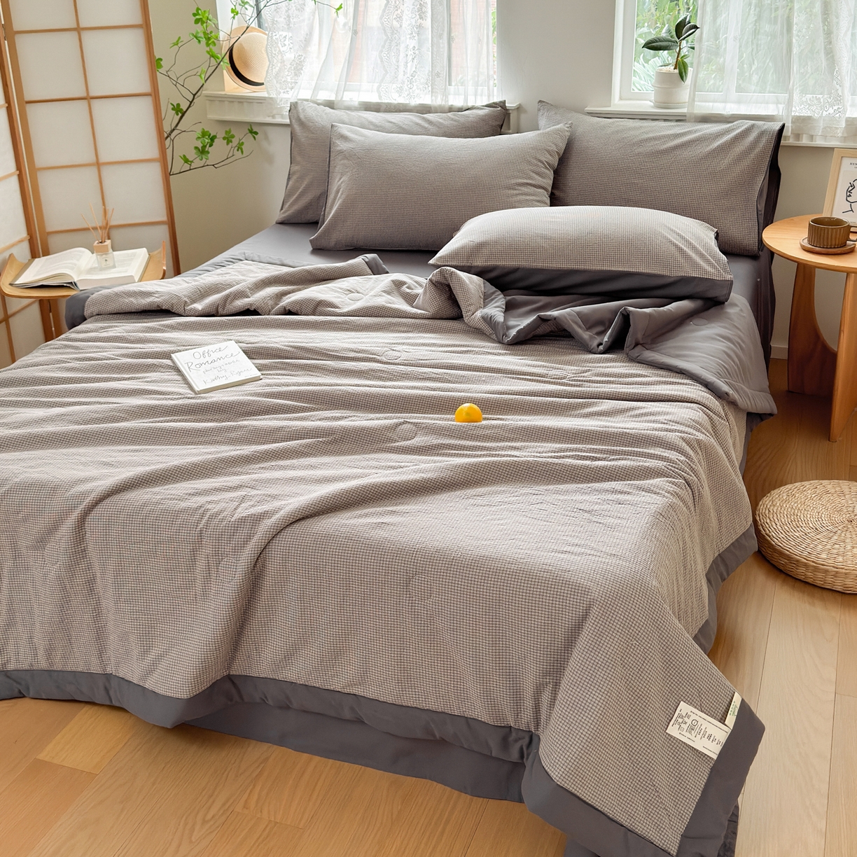 91家纺网 家纺一手货源 找家纺 雯雨家纺 2026新款A类全棉色织里外全棉夏被 安格尔浅灰