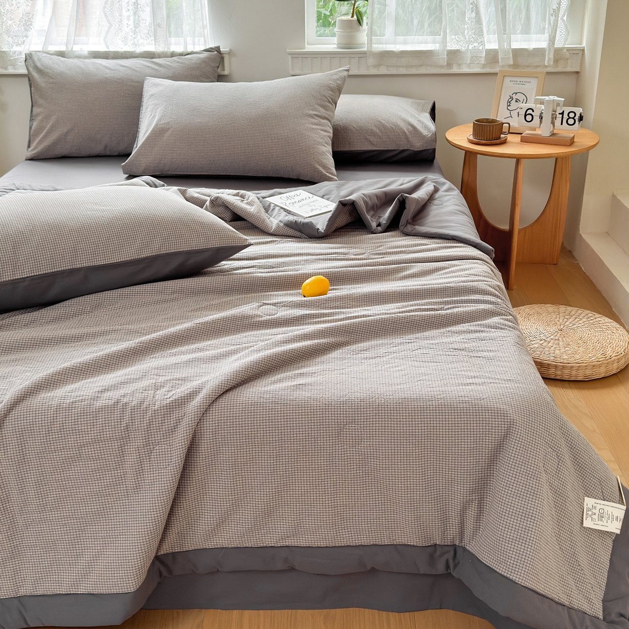 91家纺网 家纺一手货源 找家纺 雯雨家纺 2026新款A类全棉色织里外全棉夏被 安格尔浅灰