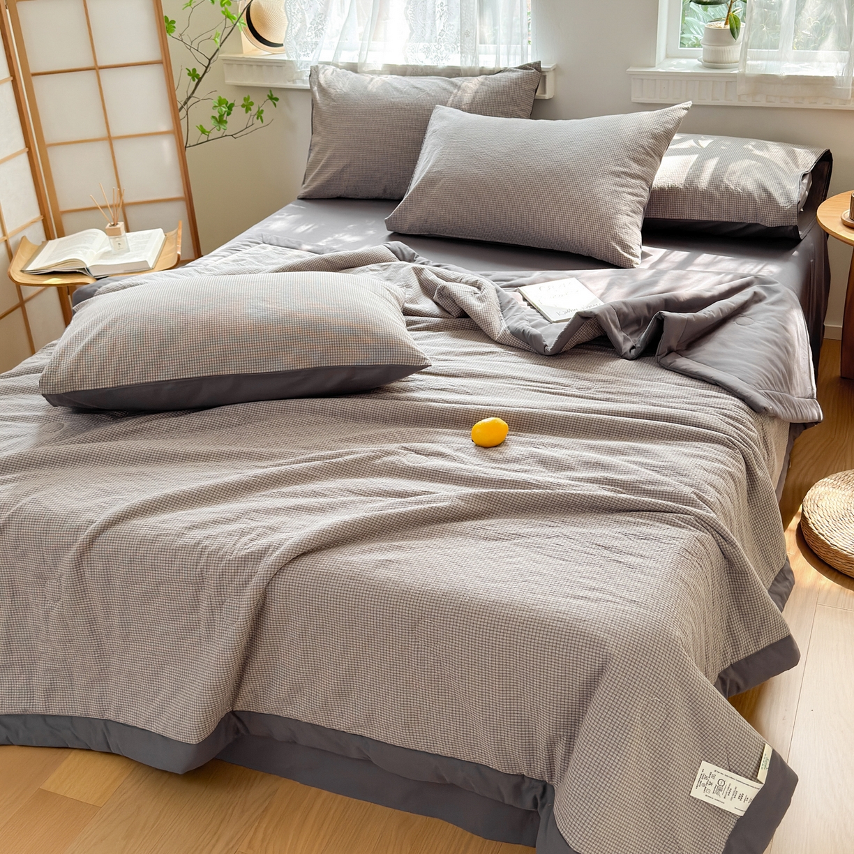 91家纺网 家纺一手货源 找家纺 雯雨家纺 2026新款A类全棉色织里外全棉夏被 安格尔浅灰