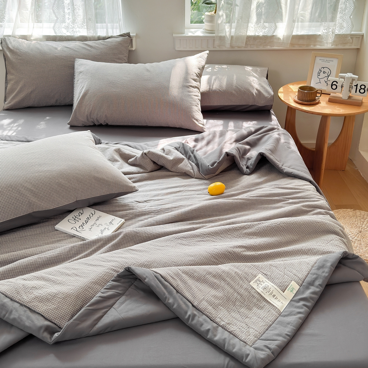 91家纺网 家纺一手货源 找家纺 雯雨家纺 2026新款A类全棉色织里外全棉夏被 安格尔浅灰