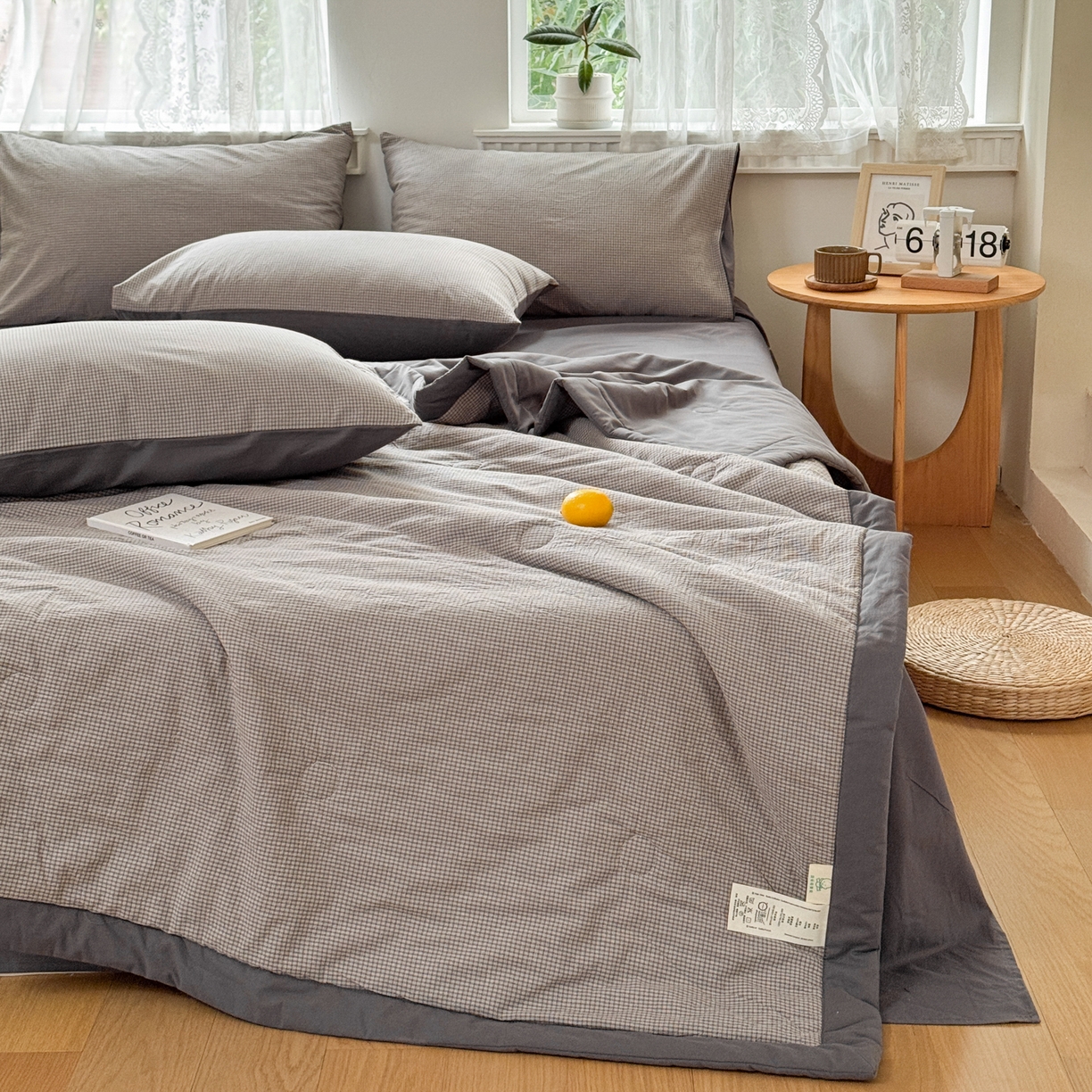 91家纺网 家纺一手货源 找家纺 雯雨家纺 2026新款A类全棉色织里外全棉夏被 安格尔浅灰