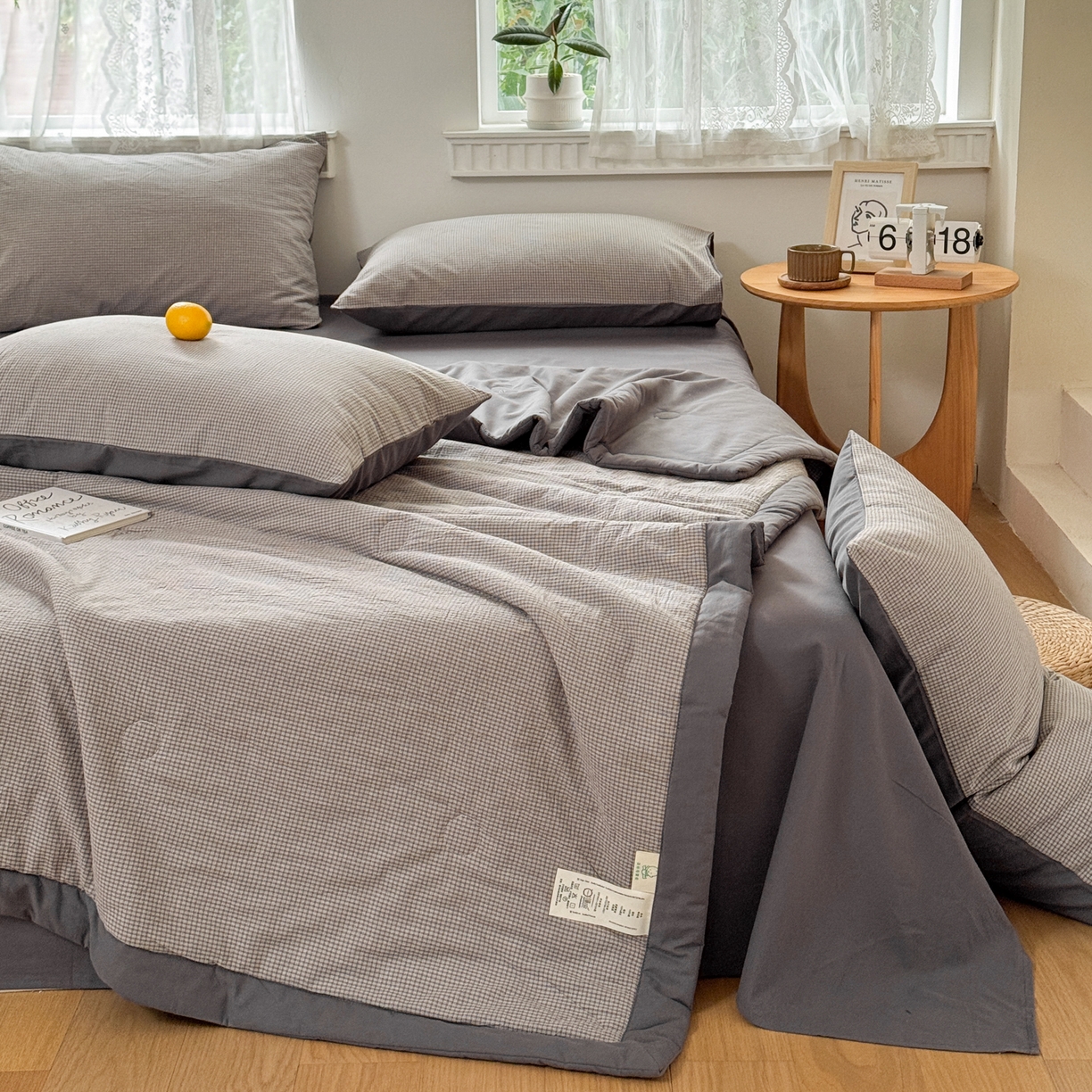 91家纺网 家纺一手货源 找家纺 雯雨家纺 2026新款A类全棉色织里外全棉夏被 安格尔浅灰