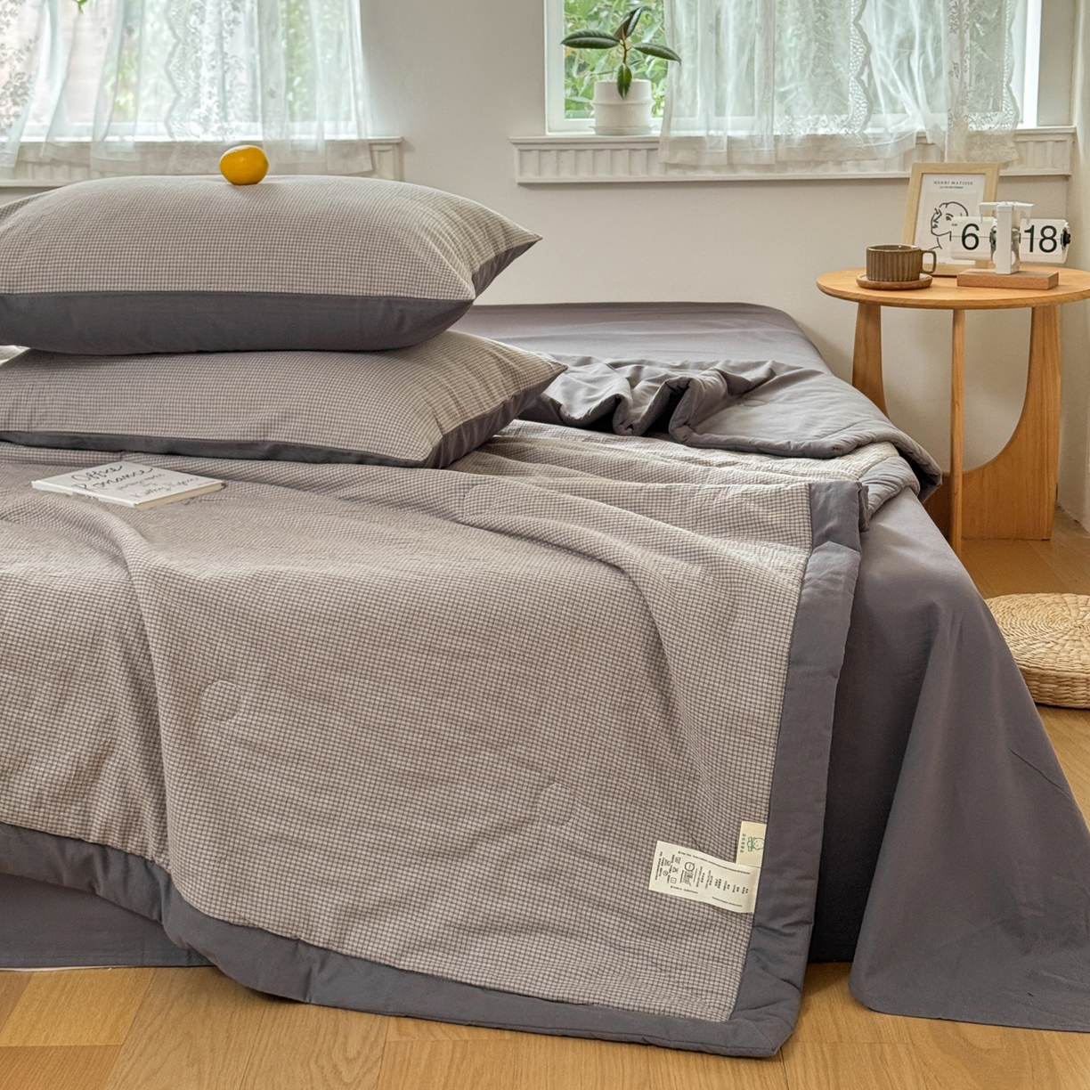 91家纺网 家纺一手货源 找家纺 雯雨家纺 2026新款A类全棉色织里外全棉夏被 安格尔浅灰