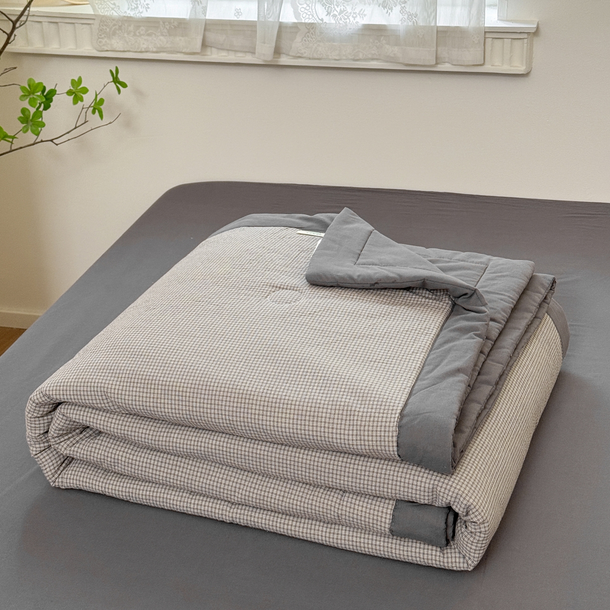 91家纺网 家纺一手货源 找家纺 雯雨家纺 2026新款A类全棉色织里外全棉夏被 安格尔浅灰