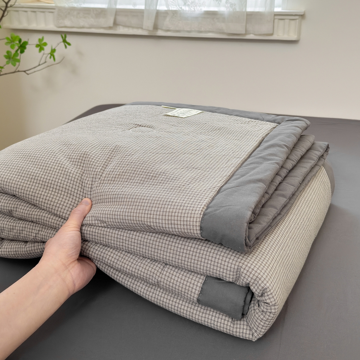 91家纺网 家纺一手货源 找家纺 雯雨家纺 2026新款A类全棉色织里外全棉夏被 安格尔浅灰