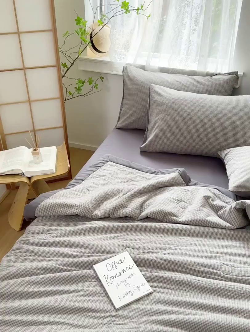 91家纺网 家纺一手货源 找家纺 雯雨家纺 2026新款A类全棉色织里外全棉夏被 安格尔浅灰