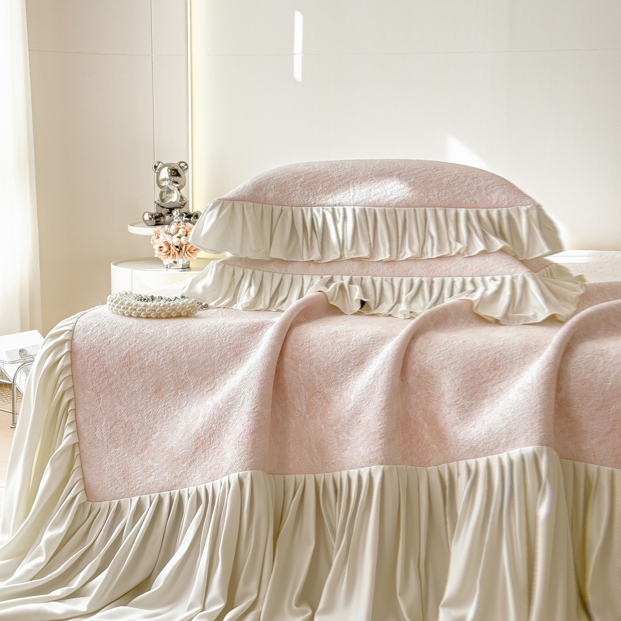 孩子王家纺 2026新款法式风冰豆豆凉席夏天冰丝席凉感值过0.21夏季可机洗家用软席床裙款A 花园蜜桃粉