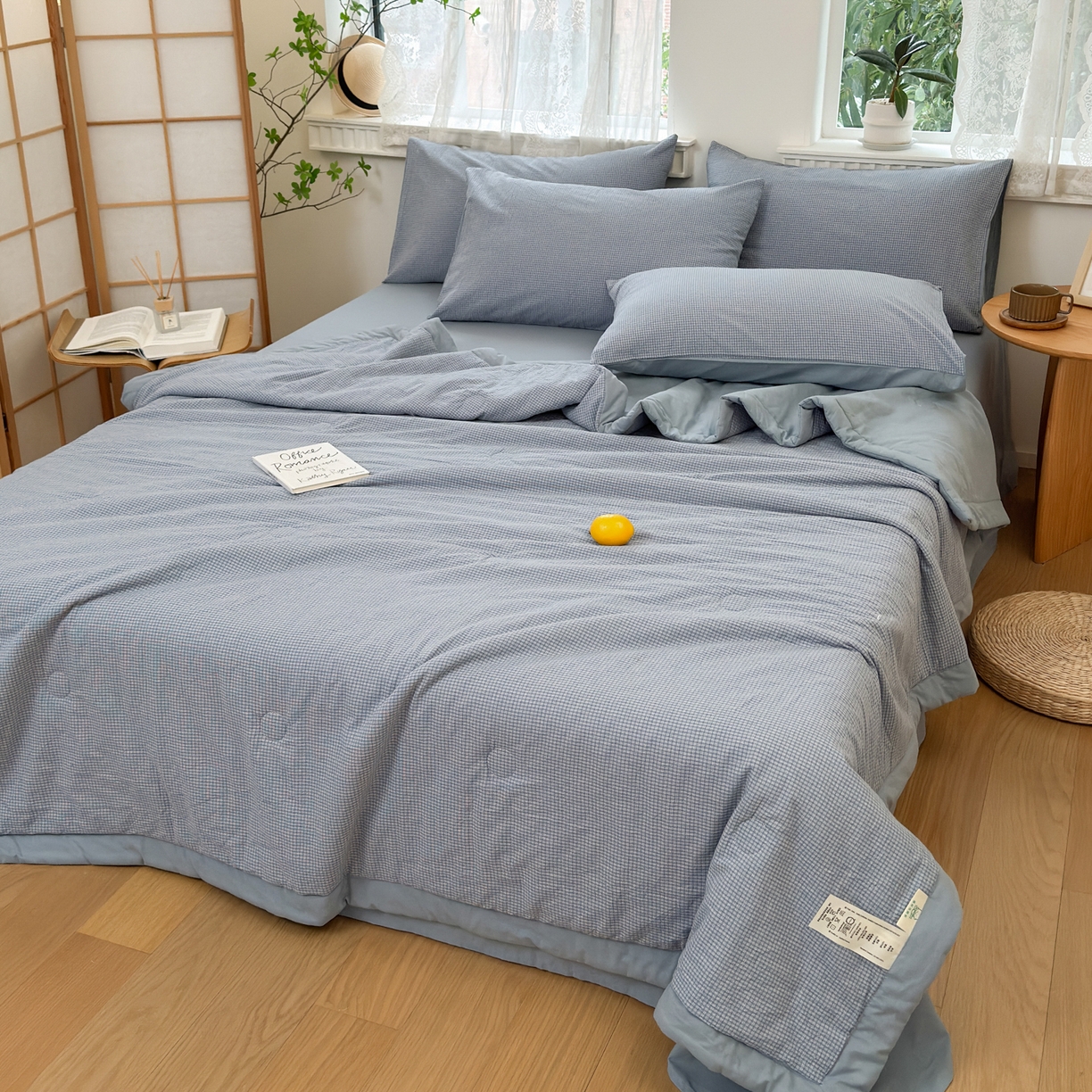 91家纺网 家纺一手货源 找家纺 雯雨家纺 2026新款A类全棉色织里外全棉夏被 安格尔浅蓝