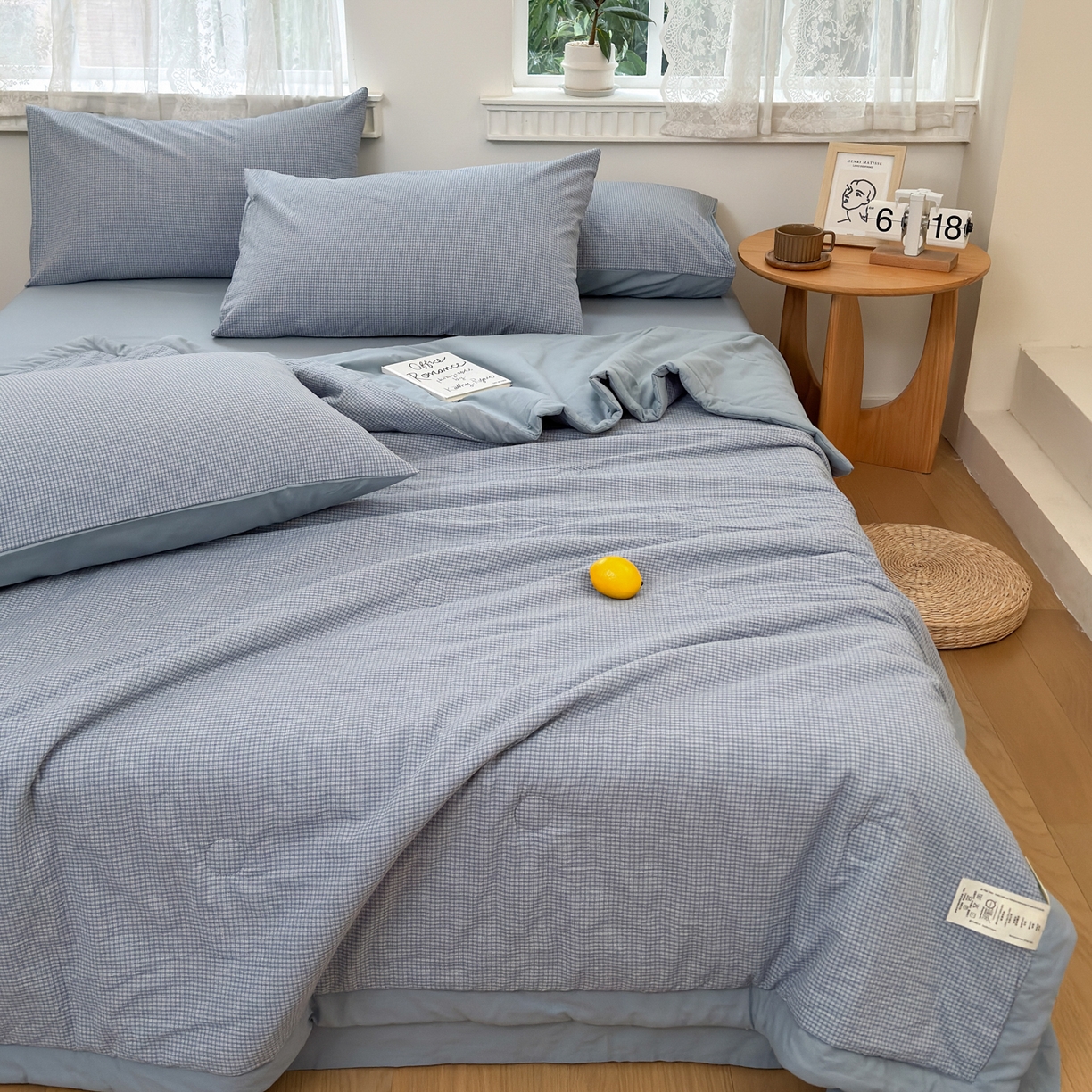 91家纺网 家纺一手货源 找家纺 雯雨家纺 2026新款A类全棉色织里外全棉夏被 安格尔浅蓝