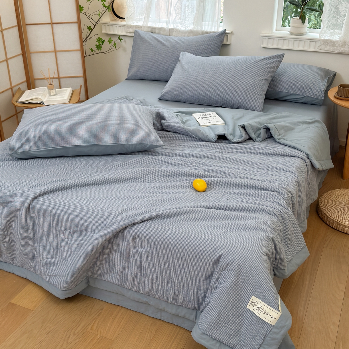 91家纺网 家纺一手货源 找家纺 雯雨家纺 2026新款A类全棉色织里外全棉夏被 安格尔浅蓝