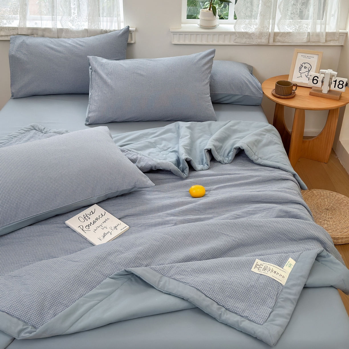 91家纺网 家纺一手货源 找家纺 雯雨家纺 2026新款A类全棉色织里外全棉夏被 安格尔浅蓝