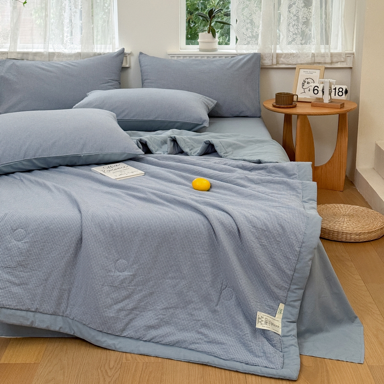 91家纺网 家纺一手货源 找家纺 雯雨家纺 2026新款A类全棉色织里外全棉夏被 安格尔浅蓝