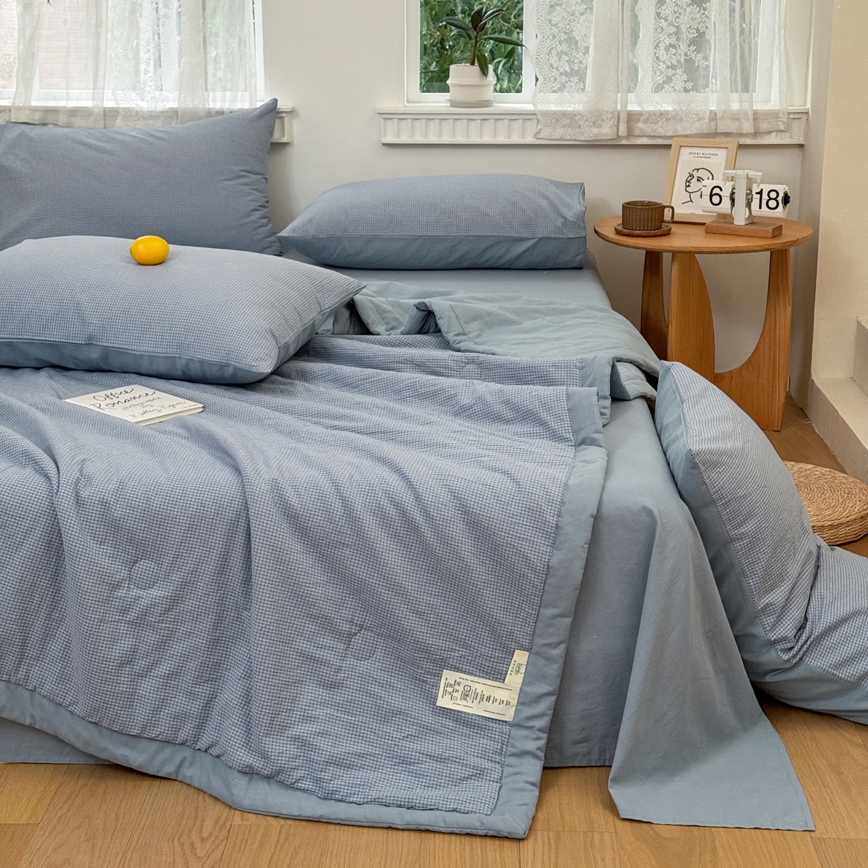 91家纺网 家纺一手货源 找家纺 雯雨家纺 2026新款A类全棉色织里外全棉夏被 安格尔浅蓝
