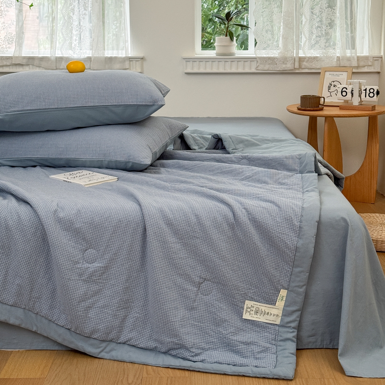 91家纺网 家纺一手货源 找家纺 雯雨家纺 2026新款A类全棉色织里外全棉夏被 安格尔浅蓝