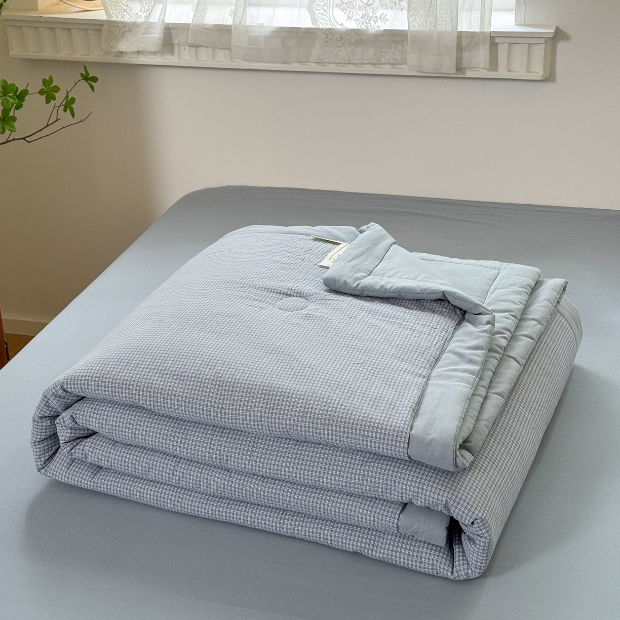 91家纺网 家纺一手货源 找家纺 雯雨家纺 2026新款A类全棉色织里外全棉夏被 安格尔浅蓝