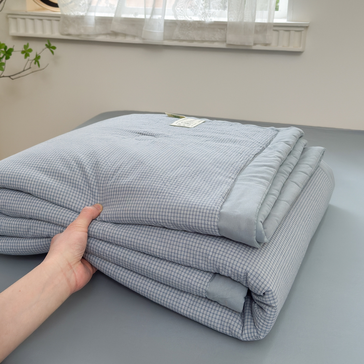 91家纺网 家纺一手货源 找家纺 雯雨家纺 2026新款A类全棉色织里外全棉夏被 安格尔浅蓝