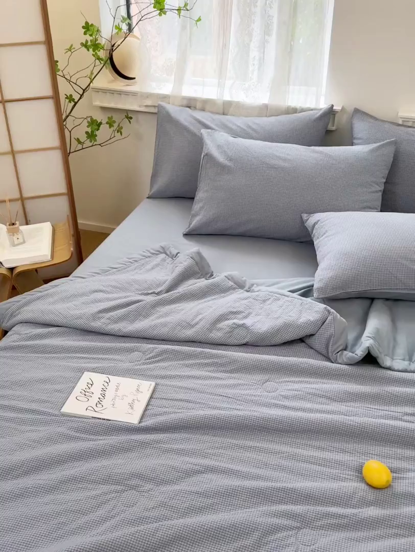 91家纺网 家纺一手货源 找家纺 雯雨家纺 2026新款A类全棉色织里外全棉夏被 安格尔浅蓝