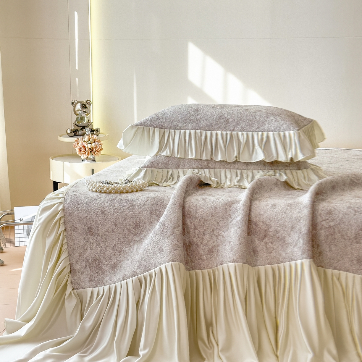 孩子王家纺 2026新款法式风冰豆豆凉席夏天冰丝席凉感值过0.21夏季可机洗家用软席床裙款A 花园秋月咖