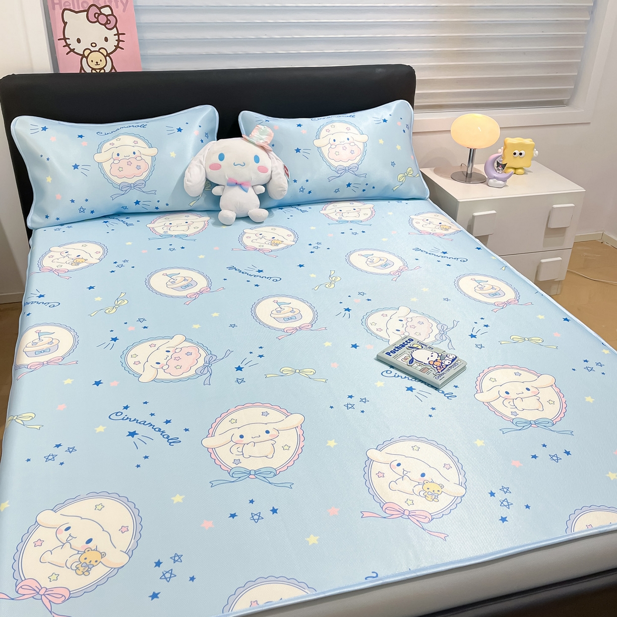 91家纺网 家纺一手货源 找家纺 暮思家居 2026新款三丽鸥正版授权数码印花A类可机洗1200D冰丝凉席三件套床笠款系列 床笠款-蓝色玉桂狗