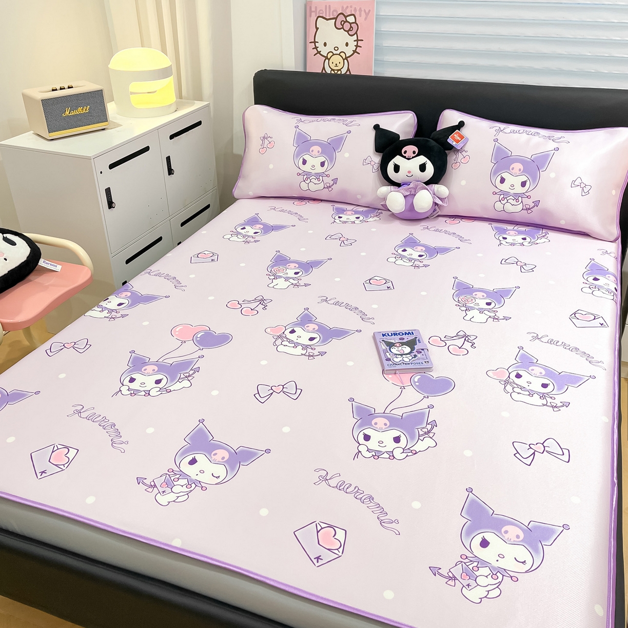 91家纺网 家纺一手货源 找家纺 暮思家居 2026新款三丽鸥正版授权数码印花A类可机洗1200D冰丝凉席三件套床笠款系列 床笠款-气球库洛米