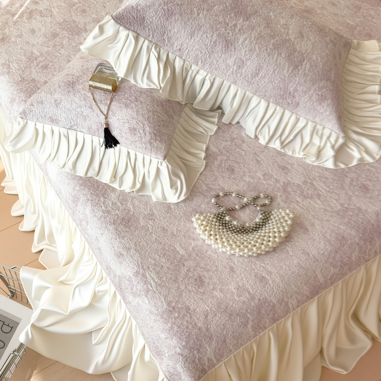 91家纺网 家纺一手货源 找家纺 孩子王家纺 2026新款法式风冰豆豆凉席夏天冰丝席凉感值过0.21夏季可机洗家用软席床裙款A 花园香薰紫