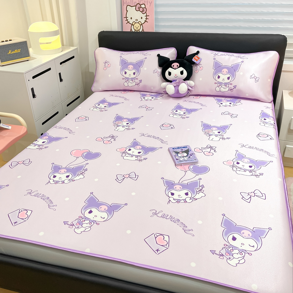 91家纺网 家纺一手货源 找家纺 暮思家居 2026新款三丽鸥正版授权数码印花A类可机洗1200D冰丝凉席三件套床笠款系列 床笠款-气球库洛米