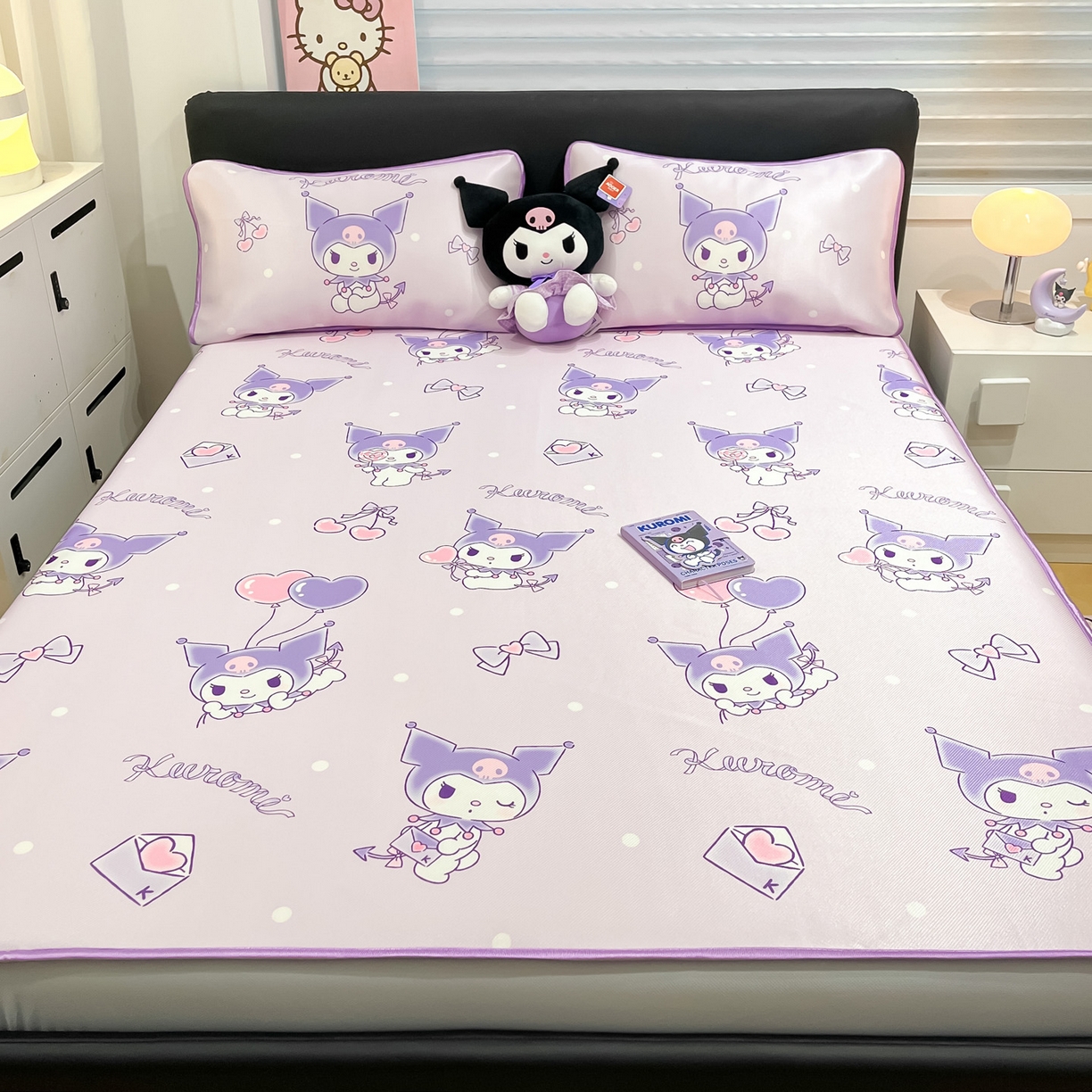 91家纺网 家纺一手货源 找家纺 暮思家居 2026新款三丽鸥正版授权数码印花A类可机洗1200D冰丝凉席三件套床笠款系列 床笠款-气球库洛米