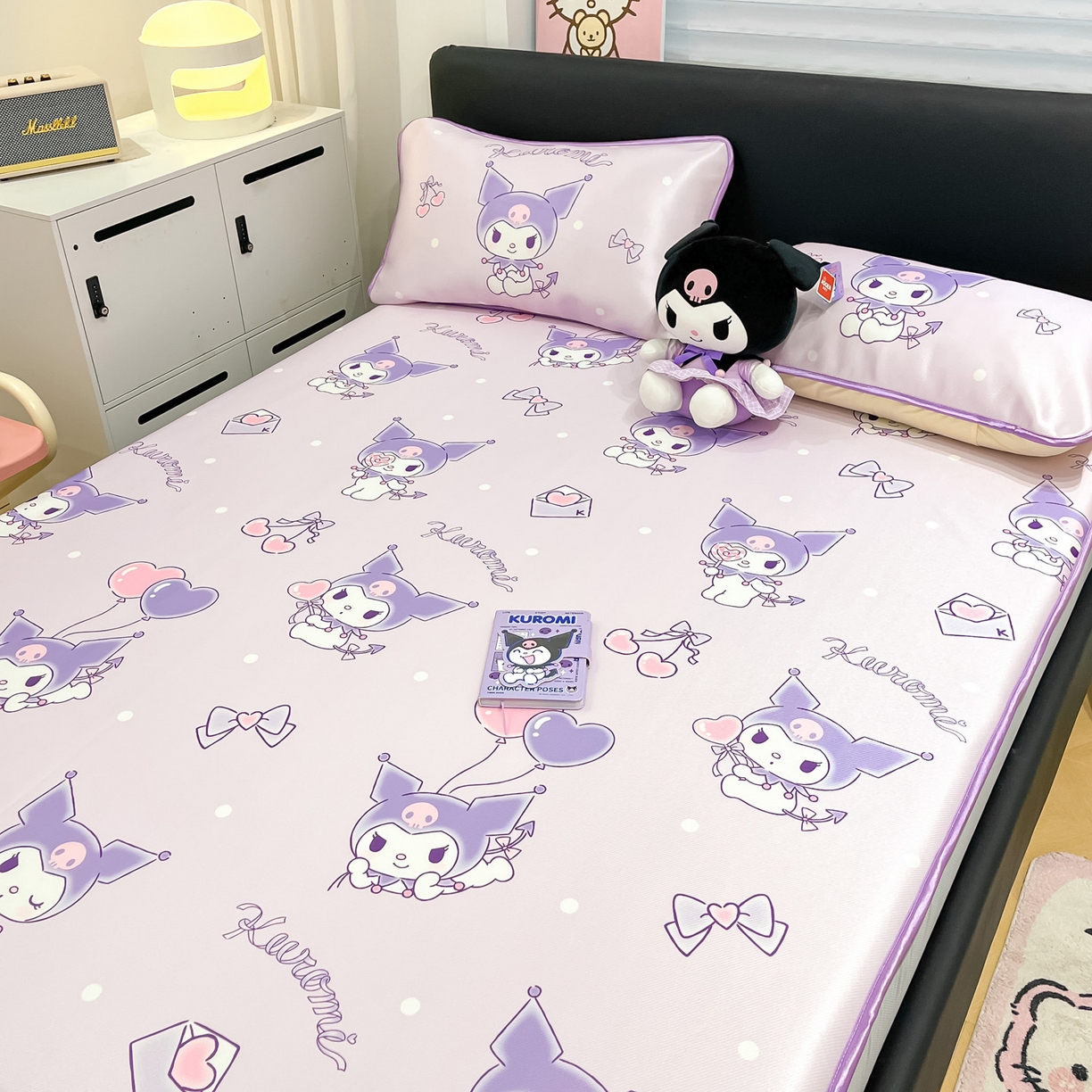 91家纺网 家纺一手货源 找家纺 暮思家居 2026新款三丽鸥正版授权数码印花A类可机洗1200D冰丝凉席三件套床笠款系列 床笠款-气球库洛米