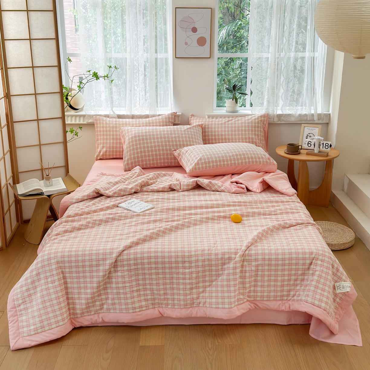 91家纺网 家纺一手货源 找家纺 雯雨家纺 2026新款A类全棉色织里外全棉夏被 朵拉粉