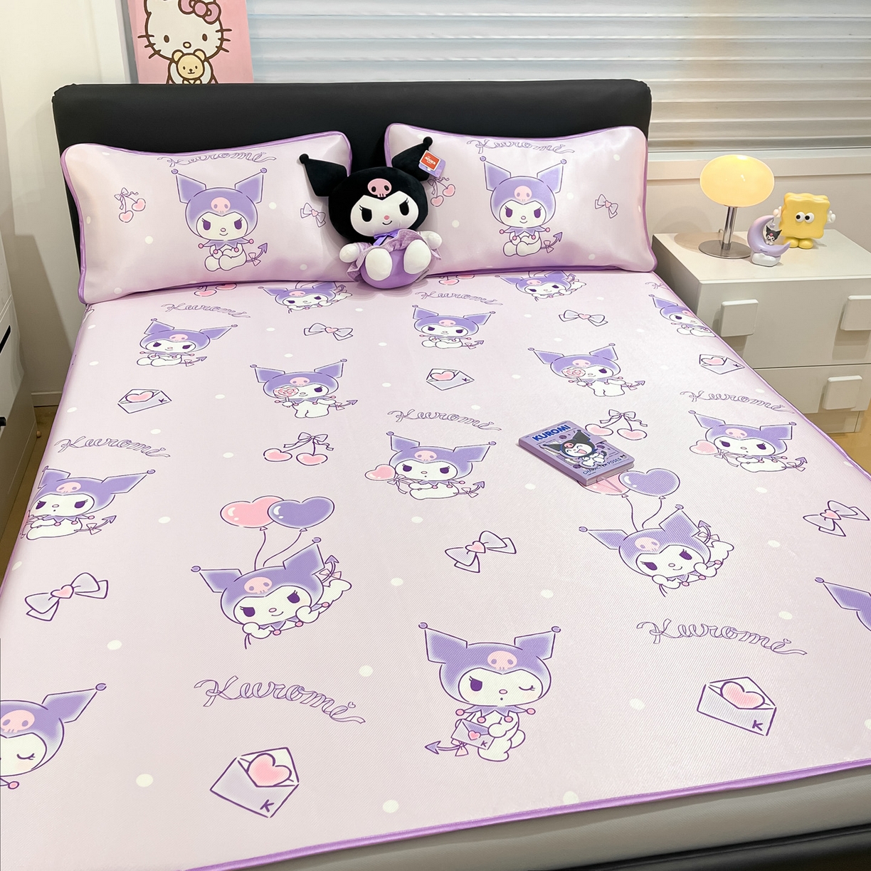 91家纺网 家纺一手货源 找家纺 暮思家居 2026新款三丽鸥正版授权数码印花A类可机洗1200D冰丝凉席三件套床笠款系列 床笠款-气球库洛米