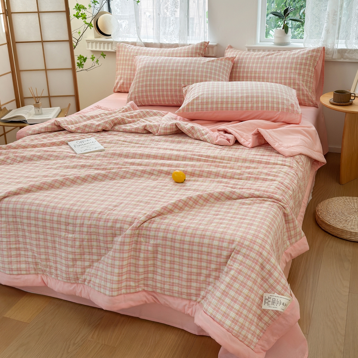 91家纺网 家纺一手货源 找家纺 雯雨家纺 2026新款A类全棉色织里外全棉夏被 朵拉粉